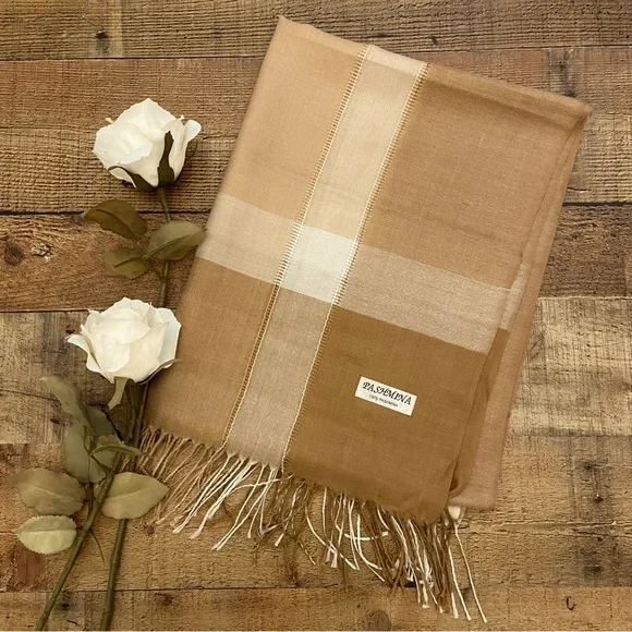 PASHMINA Scarf in Wide Warm Color Plaid - Picture 2 of 11